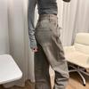 Women's High Waist Retro Gray Wide Leg Jeans - Summer Floor-Length Straight Pants