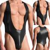 Hot Big Size Erotic New Men'S Sexy PU Leather Wet Look A-Shirt Jumpsuit Lingerie Club Romper Leotard Gay Erotic Lingerie