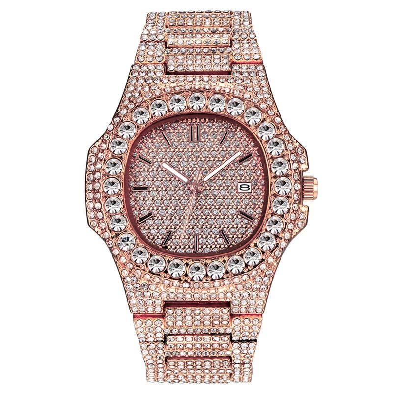 Full Diamond Watch Men's Trendy Man Cool Diamond-encrusted Gypsy Calendar Quartz Watch