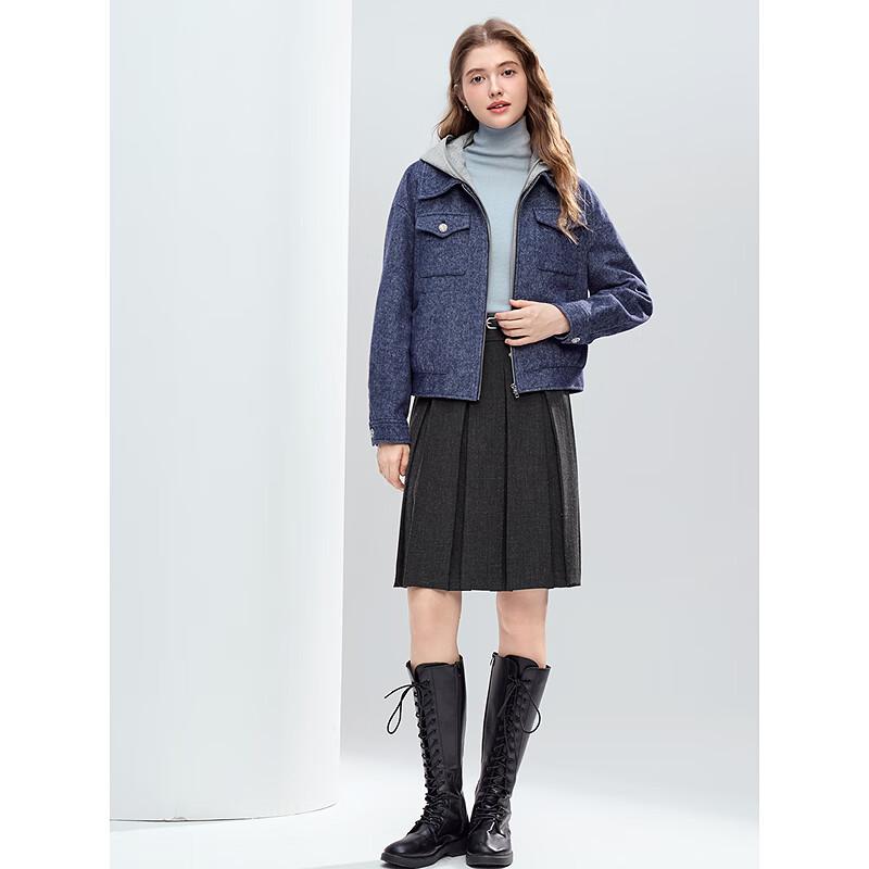 Betu Women's Detachable Hood Wool Blend Padded Short Coat