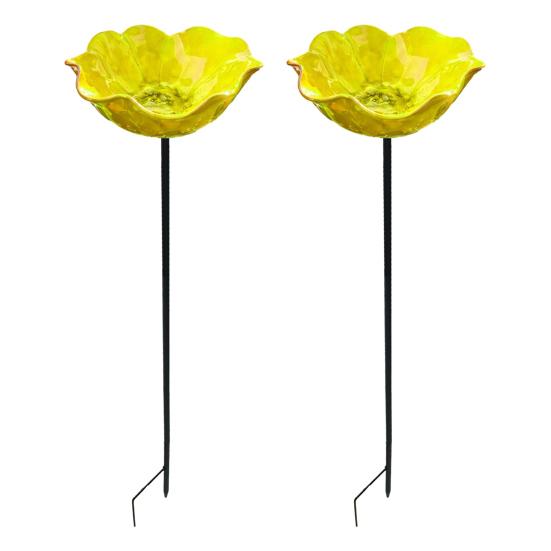 2Pcs Flower Stake Bird Bath Metal Flower Garden Stake Outdoor Bird Bath Pollinator Water 2pcs жёлтый