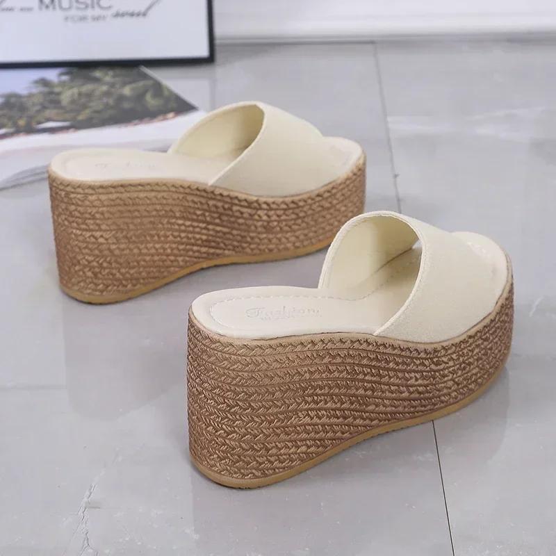 Candy Color Women's Wedge Slippers Summer New Fashion All-match Casual Platform High Heel Slippers for Women Outdoor Sandals
