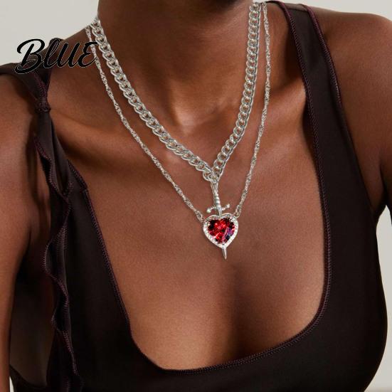 Couple Necklace Gift Women Double-layered with Blade And Heart Pendant