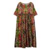 Summer Plus Artistic Retro Loose Round Neck Pullover Mid Length Short Sleeved Dress for Women Casual Dresses