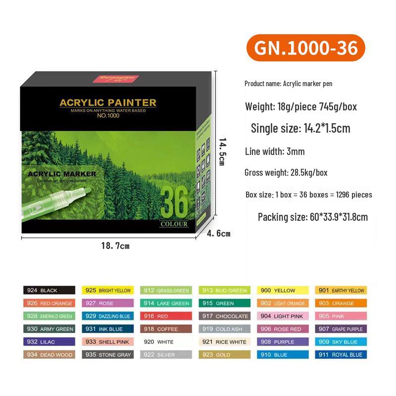 

Акрилові маркери Guangna 1000, 48 змивних кольорів для розпису кераміки, каменю, графіті, маркери на водній основі