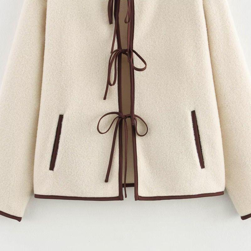 Kaslead New Women clothes Western Style Fashion Simple and Versatile Trim Lace-up Thin Velvet Outerwear