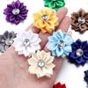 20pcs 4cm Mini Satin Ribbon Flowers Colorful Rhinestone Handmade Flowers For DIY Clothing Sewing Headwear Decoration Accessories