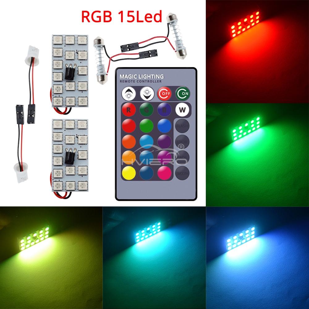 2Pcs Car Led T10 12V Remote Controller Panel Interior door Lamp Auto Adapter RGB 5050 15SMD BA9S Atmosphere Dome reading light