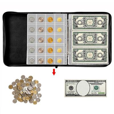 Álbum filatélico de hojas sueltas transparente de PVC con múltiples bolsillos y protección con cremallera, juego de colección de monedas portátil