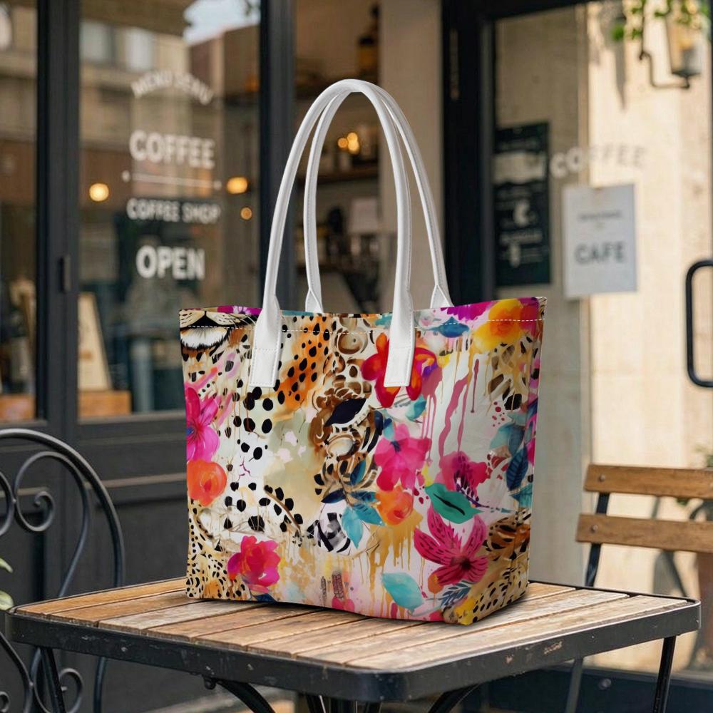 Floral Leopard Fashion Casual Tote Bag Lightweight Daily Shoulder Bag
