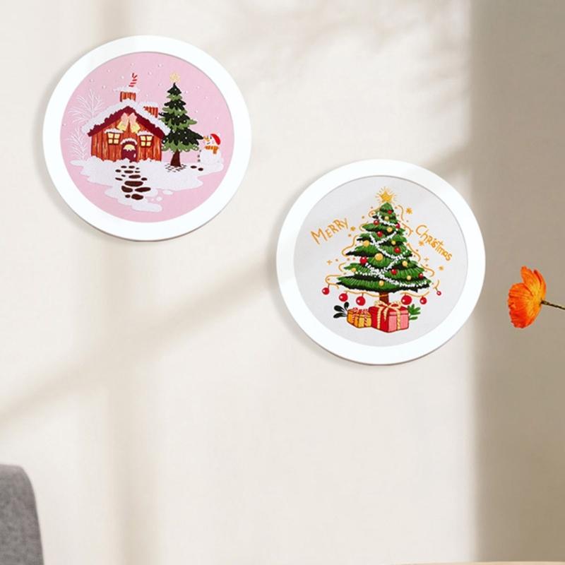 Christmas Pattern CrossStitch Kits Embroidery Starter DIY Kits with Embroidery Clothes Hoop Thread Needle for Beginner
