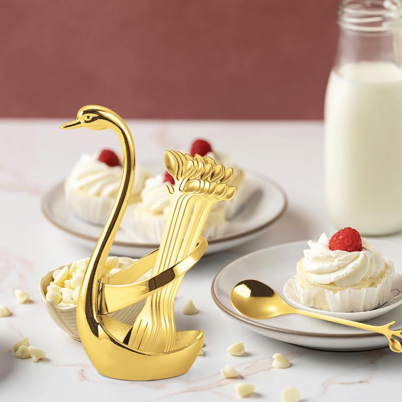 Golden Swan Coffee Spoon Set with Leaf Spoons