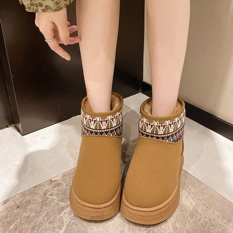 Ethnic Style Thick-soled Snow Boots Women's Winter Velvet Fur Integrated Cotton Shoes Non-slip Boots
