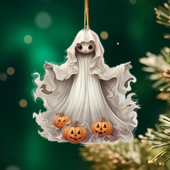 Halloween Ghost Car Pendant 2D Flat Ghost with Pumpkin Acrylic Car Rearview Mirror Charm for Auto Interior Hanging Accessories