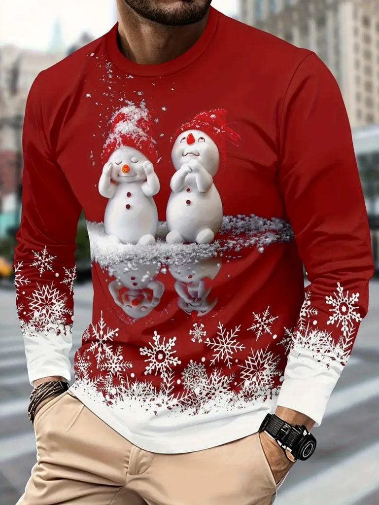 T-Shirts for Man Christmas Santa Claus 3D Print Casual Men's Long Sleeve Tee Pullover Crew Neck Y2k Tops Autumn Men's Clothing