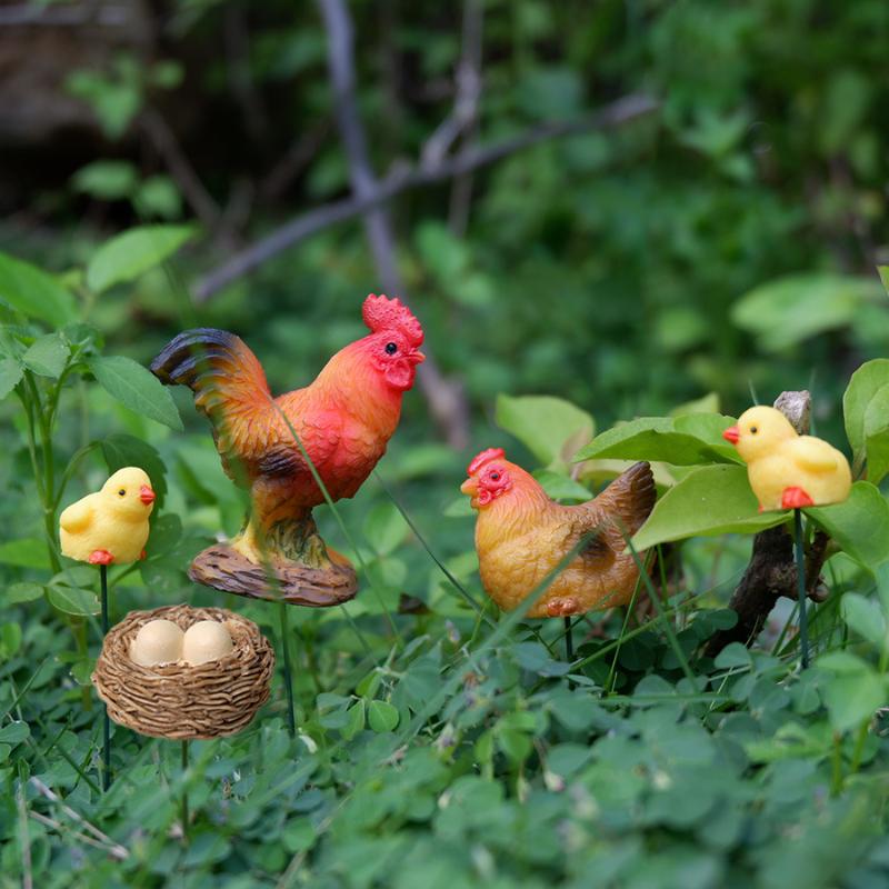 4/5ks Mini sada figurek kuřecí rodinky z pryskyřice Mini pohádková zahrada Bonsai Terénní úprava DIY Dekor Kreslená slepice kuře Stolní ozdoba