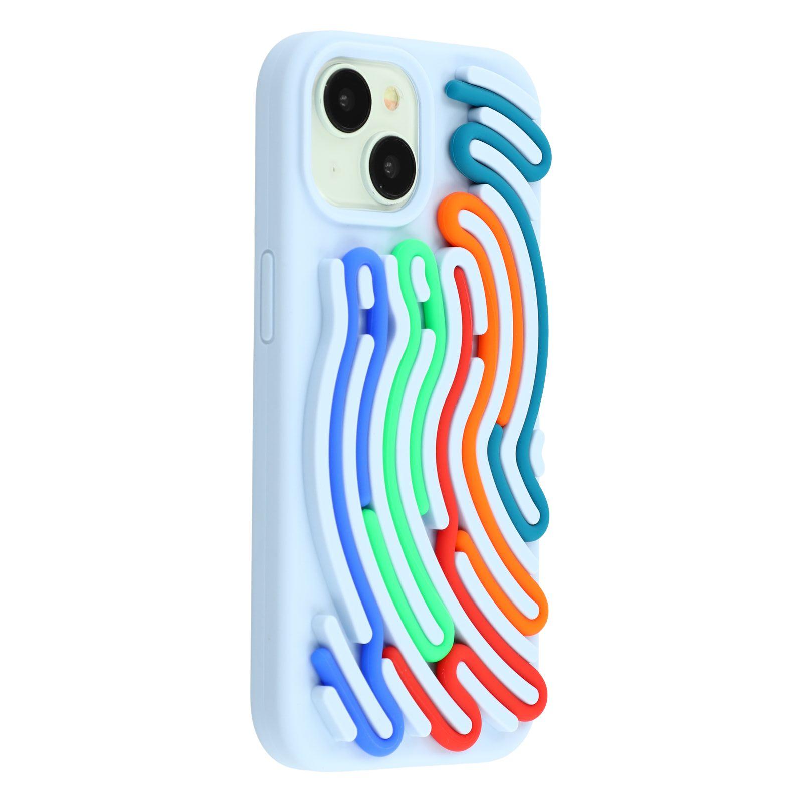 

For iPhone 15 Case 3D Stress Relief DIY Colorful Bar Silicone PC Phone Cover Arc Stripe Blue