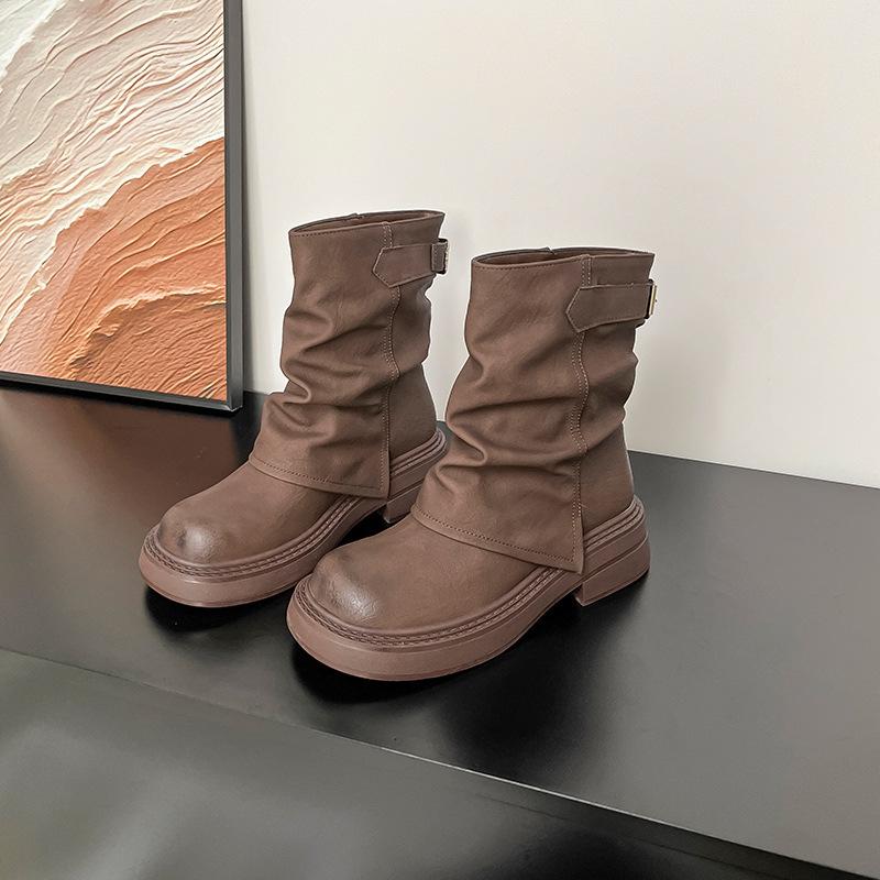 

Сапоги для женщин 2025 осень и зима модные сапоги сапоги-чулки рукав черные круглый носок толстый каблук толстая подошва короткие сапоги сапоги-трубы для 40 коричневый