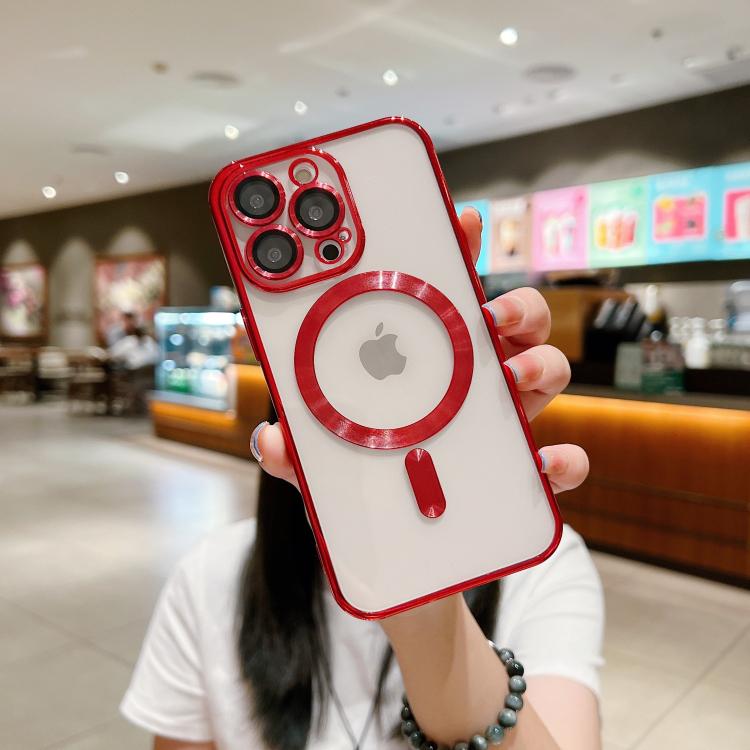 For iPhone 15 14 Pro Max Luxury Magsafe Magnetic Plating Frame Transparent Phone Case For iPhone X XS 11 12 13 14 Plus Protective Cover