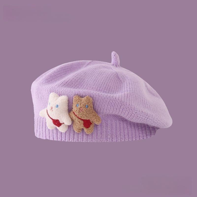 

1Pcs Cute Strap Bear Warm Beanie Cap Solid Color Knitted Baby Beret Hat For Kids Girls Autumn Winter Artist Painter Caps A5