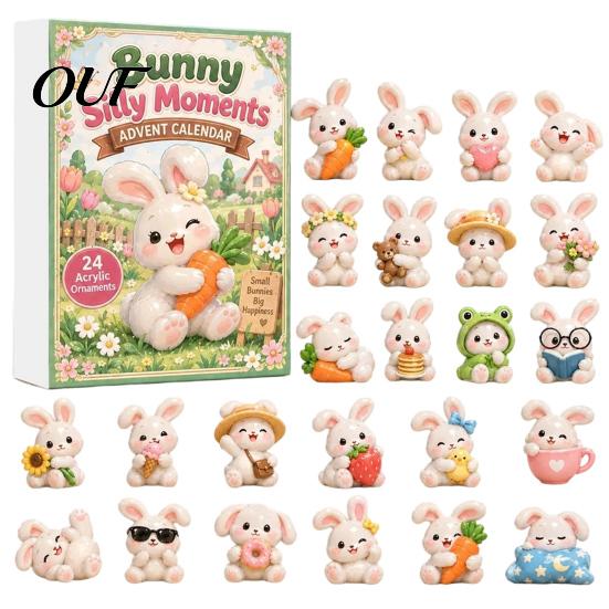 Birthday Party Favors 2026 Bunny Advent Calendar, 24 Days Acrylic Rabbit Ornaments Christmas Countdown Collectible Figurines 2D Flat Cute Animal