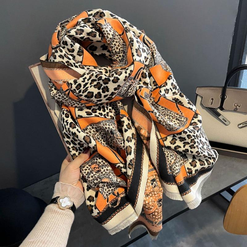 Versatile Thickened Imitation Cashmere Leopard Print Bag Scarf Autumn and Winter Long Warm Travel Outer Shawl Scarf