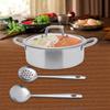 Stainless Steel Hot Pot with Divider, 28cm Dual Compartment Pot, 304 Stainless Steel Cookware W/ Glass Lid,Soup Spoon & Strainer