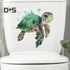 Cartoon Sea Turtle Toilet Sticker Removable Self-adhesive Waterproof PVC Living Room Bathroom Wall Art Animal Toilet Lid Decoration Decal