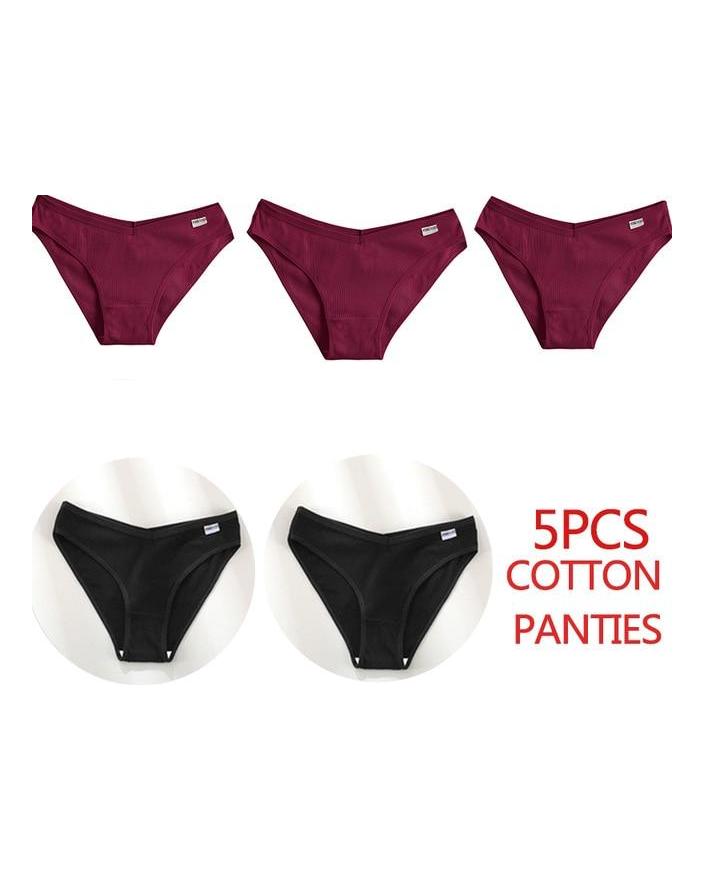 FINETOO 5Pcs/Set Women Cotton Panties Female Underwear Solid Color Underpants Sexy Lingerie Knickers for Woman Briefs Intimates