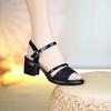 Soft leather women's high heels wear open-toe non-slip 2025 summer new fashionable versatile mid-heel one-button sandals