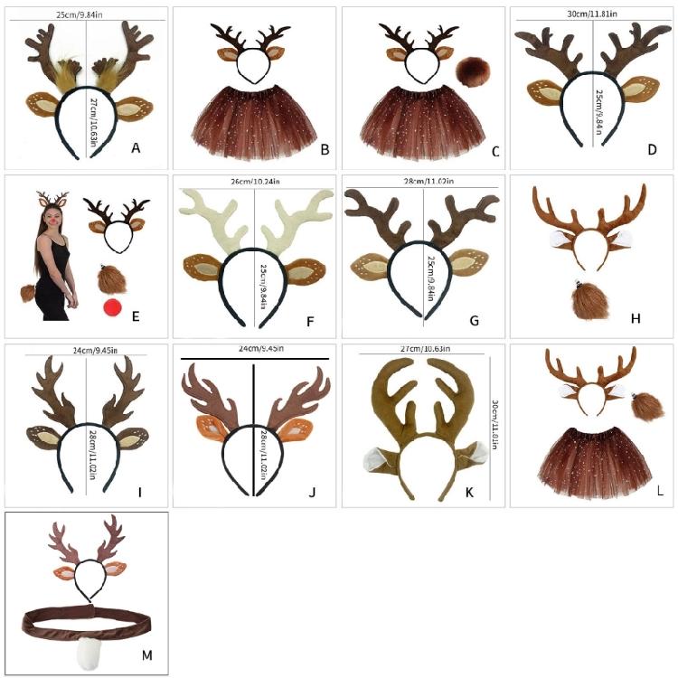 Christmas Deer Ear Headband Tail Nose Skirt for Women Girl Birthday Halloween Cosplay Party Photography Props