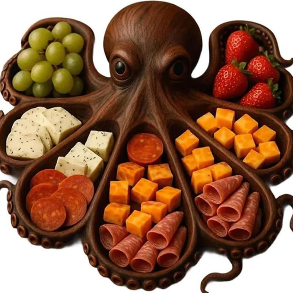 Wooden Octopus Food Platter Unique Octopus Charcuterie Boards  Family Dining Table