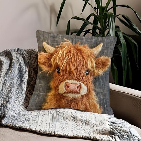 Highland Cow Pillow Cover Cute Cow Pattern Pillowcase with Hidden Zipper Home Decor Throw Pillow Case for Farmhouse Living Room Bedroom Sofa