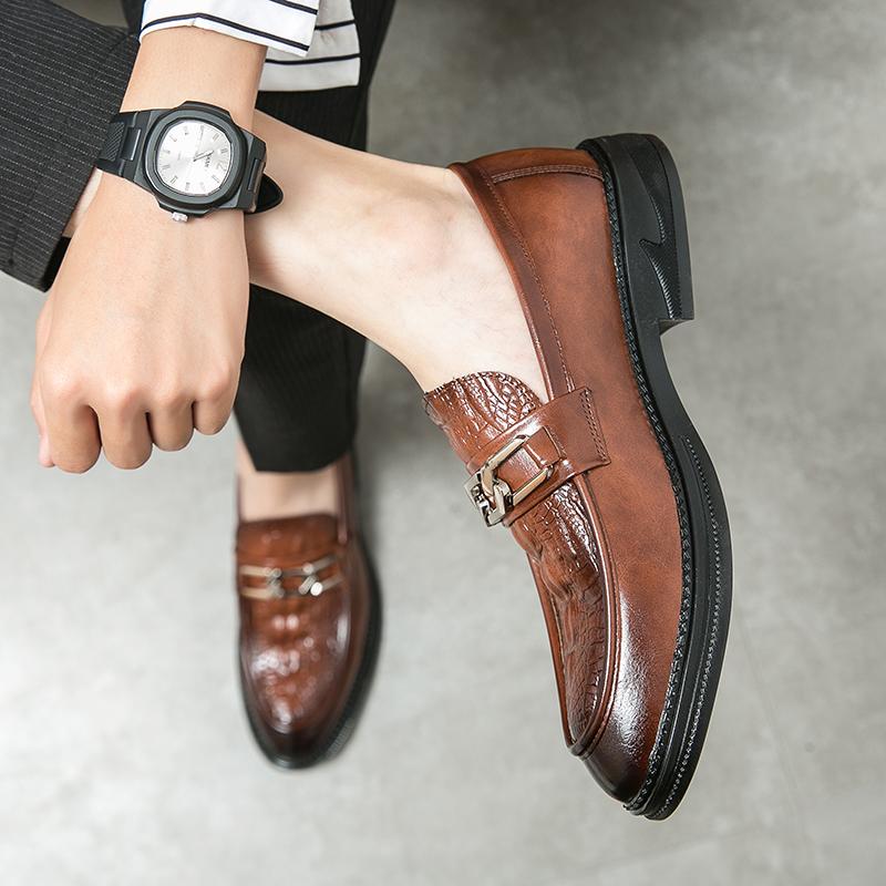 Fashion High Quality Men's Spring New Comfortable Pointed Loafers Fashion Brand Men's Crocodile Leather Business Banquet Leather Shoes