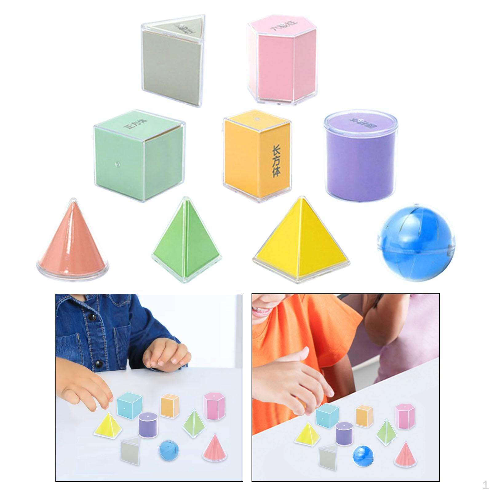 9 Pieces Geometric Solid Blocks Manipulatives Set with 3D Shapes Transparent Geometry Models 9pcs