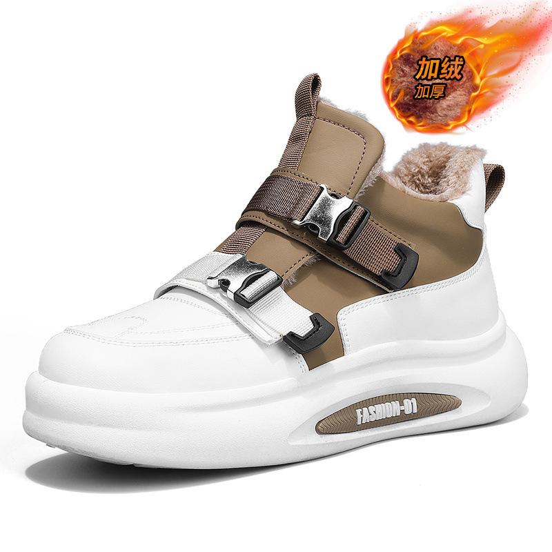 

Winter velvet warm snow boots medium top fashion buckle platform shoes color matching casual sports white shoes 39