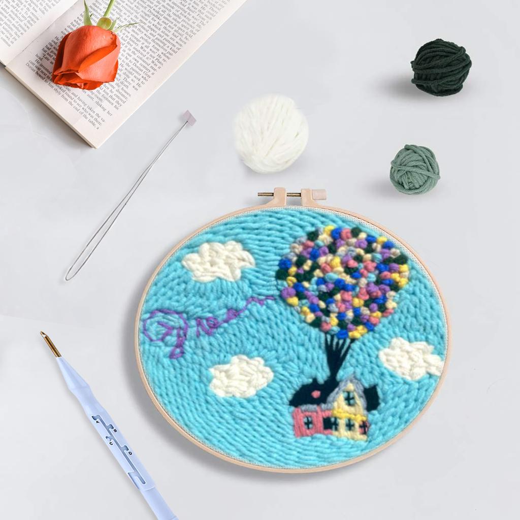 Punch Needle Starter Kit DIY Handicraft Kit for Beginners Adults Hot Air Balloon Needle Punch Embroidery Kit DIY Crafts Gift