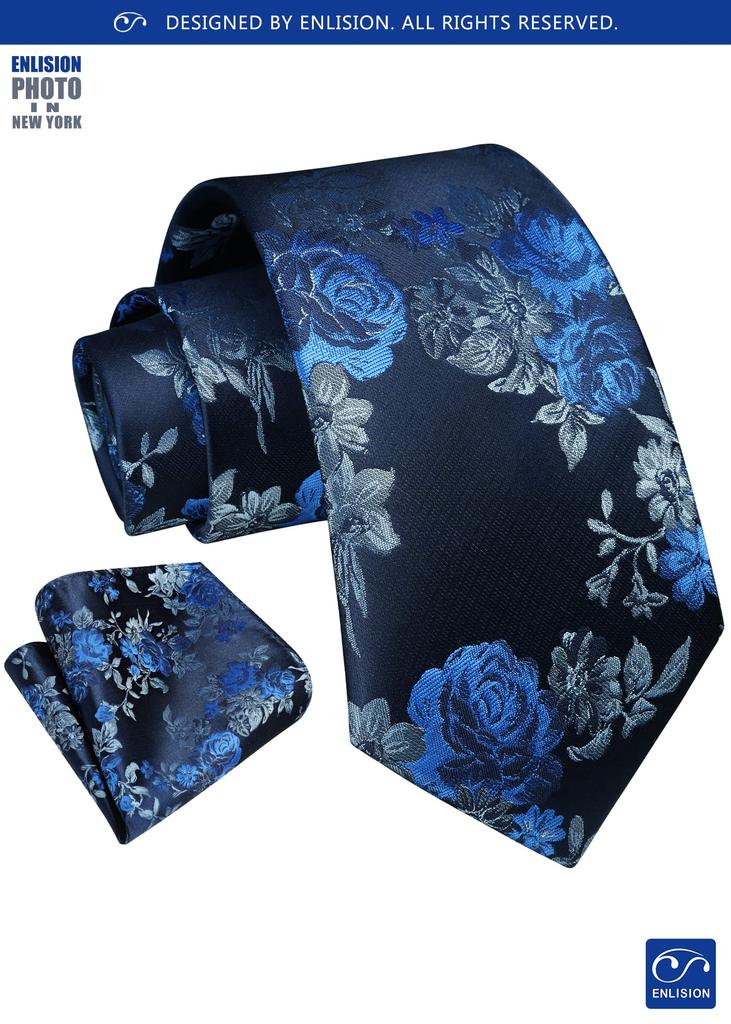 [Enlision] Men's Tie, Blue Navy, Floral Pattern, Japanese Style, Stylish, Wedding, Silk, Patterned, EF-01