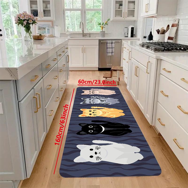 Cute Cat Design Anti-Fatigue Kitchen Rug - 1pc, Soft, Oil-proof, Waterproof, Non-Slip - Super Absorbent and Washable for Versatile Home Use