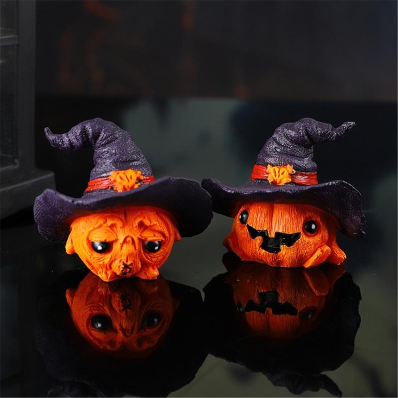 Resins Witch Hat Pumpkin Miniature Figurine Halloween Home Office Tabletop Decors Festives Shelf Display Ornament Gift