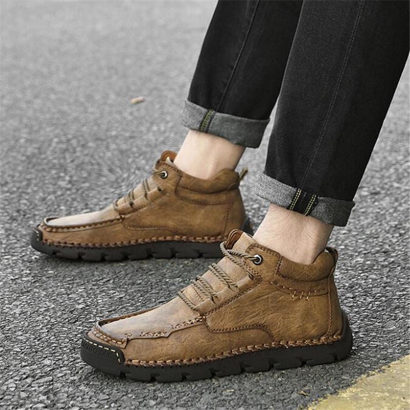 Handmade Leather Men Ankle Boots Casual Shoes Comfortable Walking Boots New Soft Leather Men Warm Winter Boots Sneakers