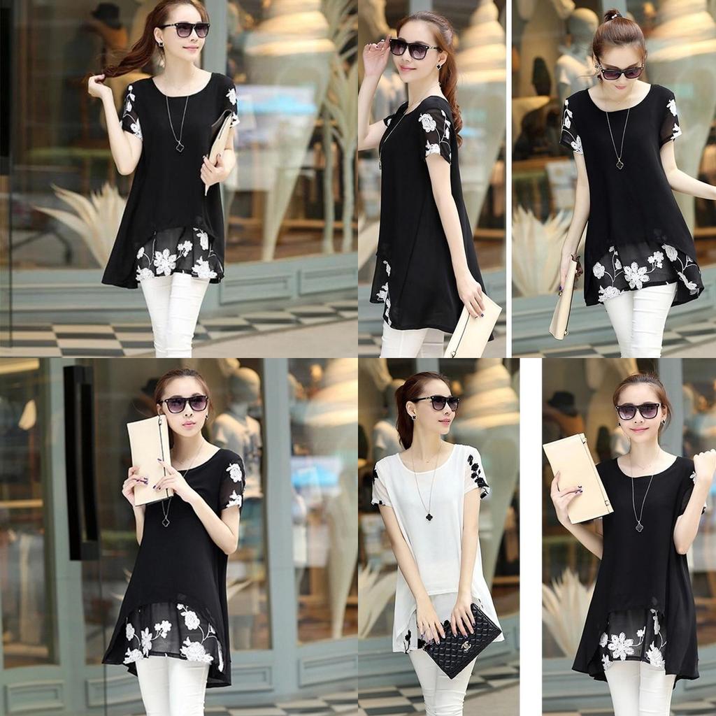 Elegant Summer Women's Short Sleeve Round Neck Chiffon Dress In Various Sizes