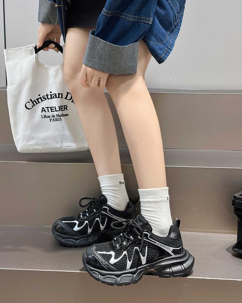 Daddy shoes women's 2025 new fashionable breathable thick-soled heightening lightweight mesh lace-up casual sports running shoes