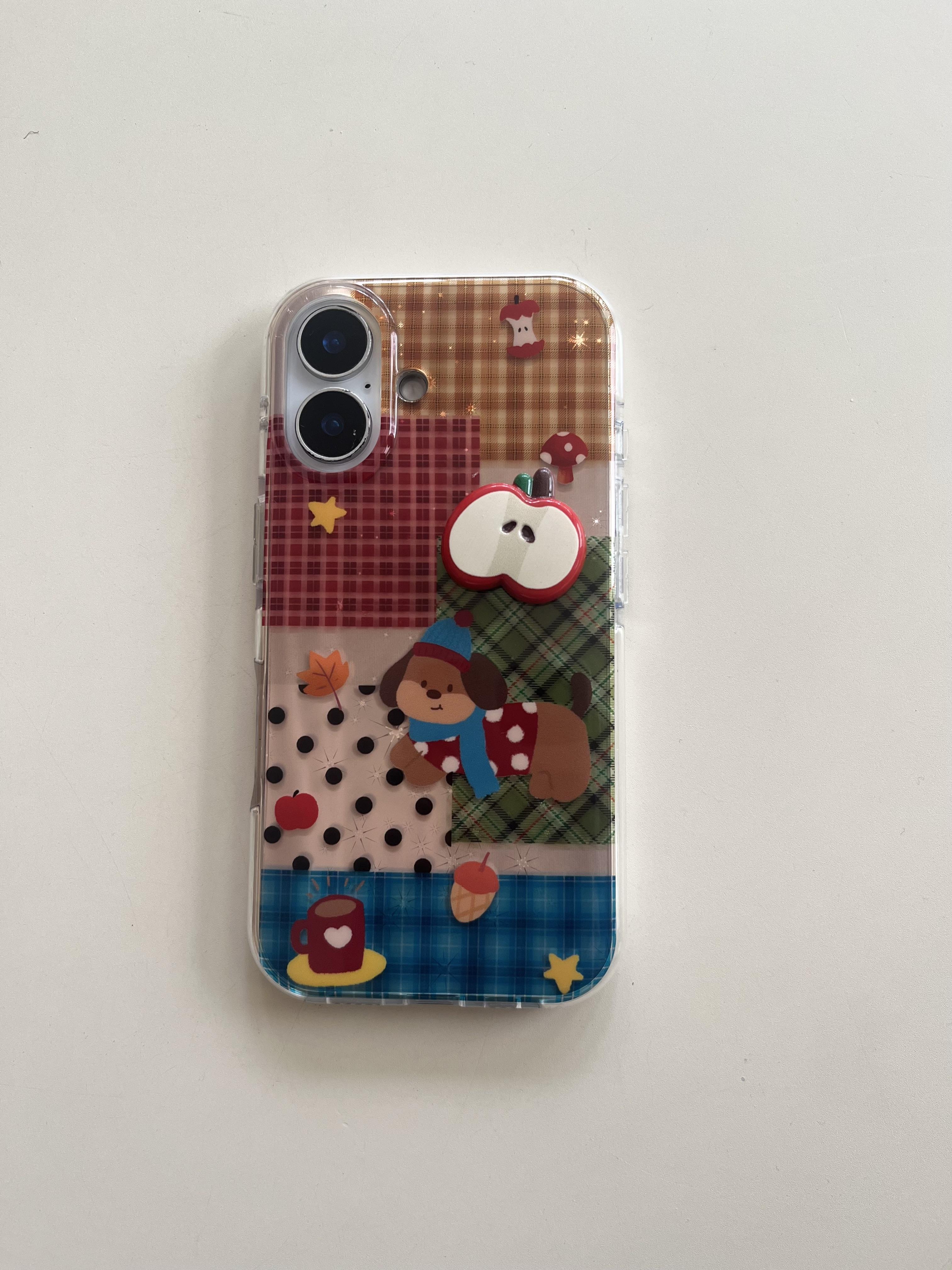 

Playful & Seasonal Patchwork Palette with Dog & 3D Fruit Phone Case for iPhone 17 16 15 14 11 12 13 Pro Max Plus Back Cover iPhone 14 Pro