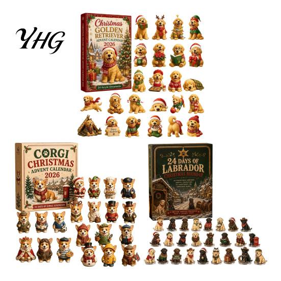 Calendario de Adviento de Figuras de Perros Coleccionables, Cuenta Regresiva Navideña de 24 Días, Juego de Adornos Acrílicos con Figuras Mini de Decoración Festiva, Colgante para Árbol