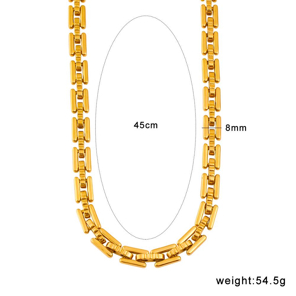European Style 18K Gold Titanium Steel Square Link Necklace & Bracelet Set