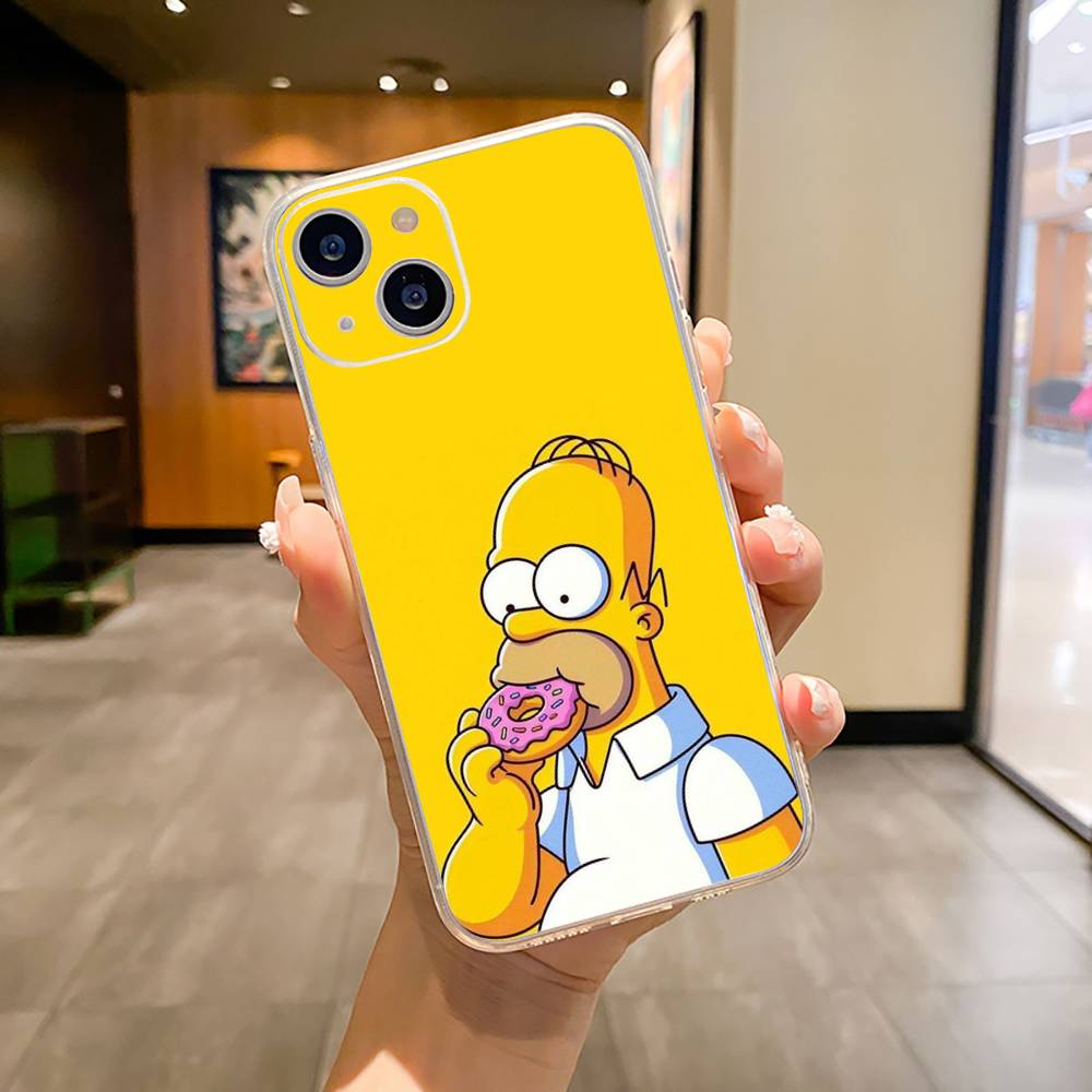 Simpsons-Funny Cartoon Phone Case For iPhone17,16,15,14,13,12,11 ,Pro Max, Plus Soft Silicone Transparent Cover