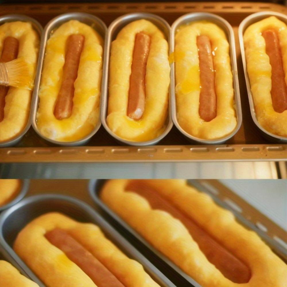 4PCS Oval Hot Dog Bread Mold Non-stick Strip Bread Pan Easy To Clean Hotdog Bun Pan Oven