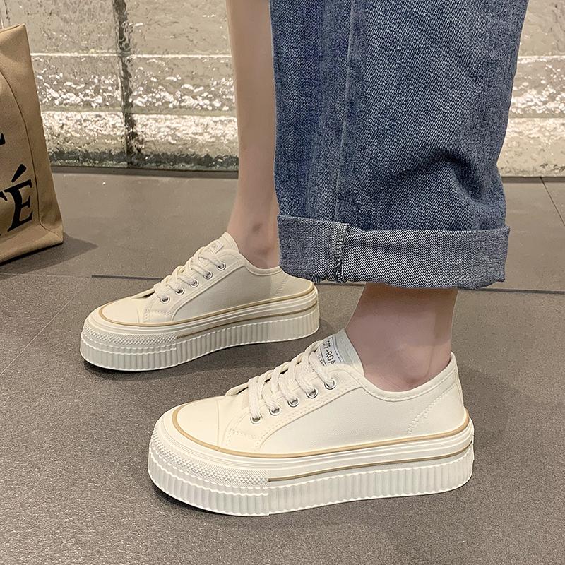 New Women'S Black Platform Canvas Sneakers Lace-Up Comfortable Shoes Fashion Outdoor Multi-Functional Sports Canvas Shoes