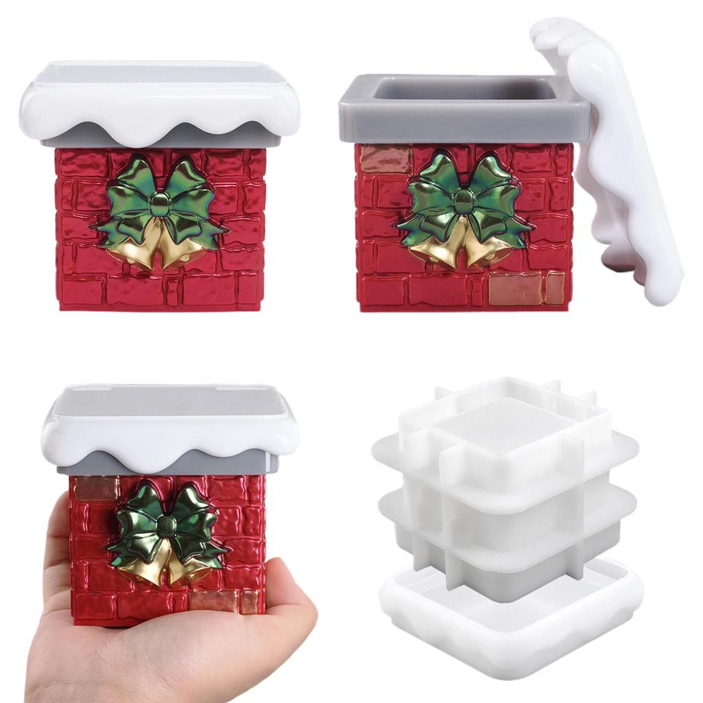 DIY Christmas Snow Capped Chimney Storage Box Mold Handmade Plaster Resin Christmas Chimney Silicone Casting Mold Xmas Decor